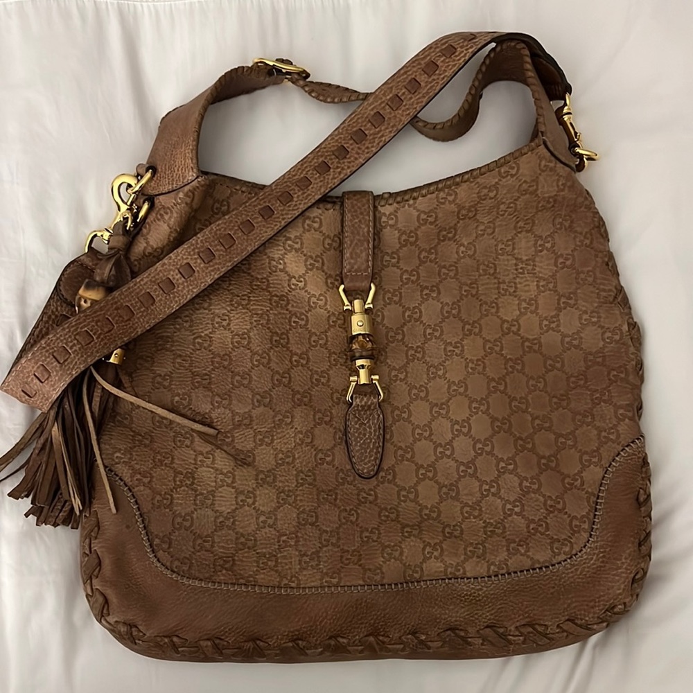 COPY - Gucci Large Jackie O Tan Leather Monogram bag